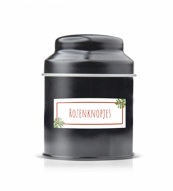 Rozenknopjes  in bewaarblikje of theepotje