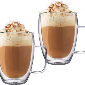 Set van 2 dubbelwandige thermische glazen met oor 350 ml