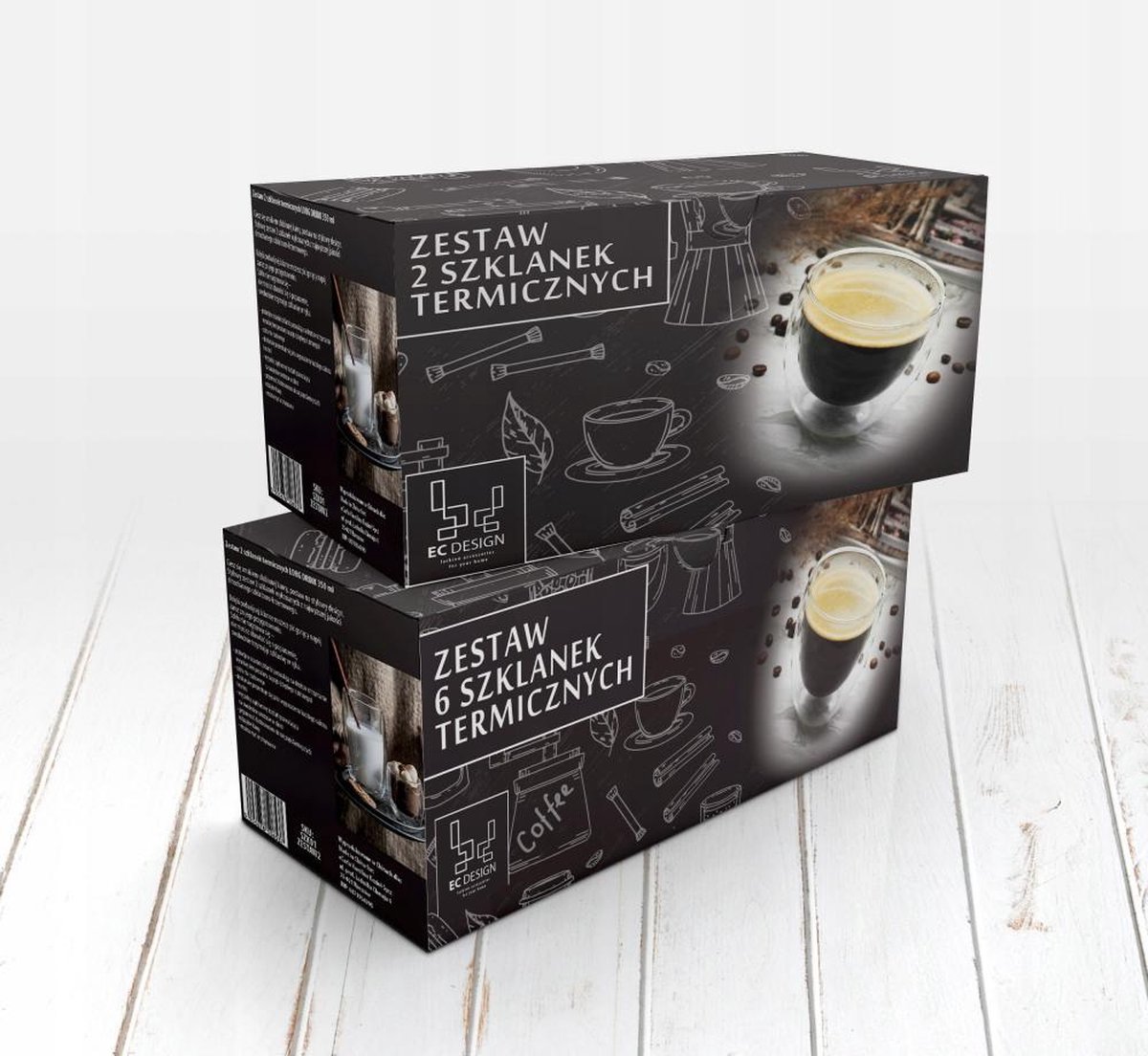 Set van 2 dubbelwandige thermische glazen met oor 350 ml - Afbeelding 2