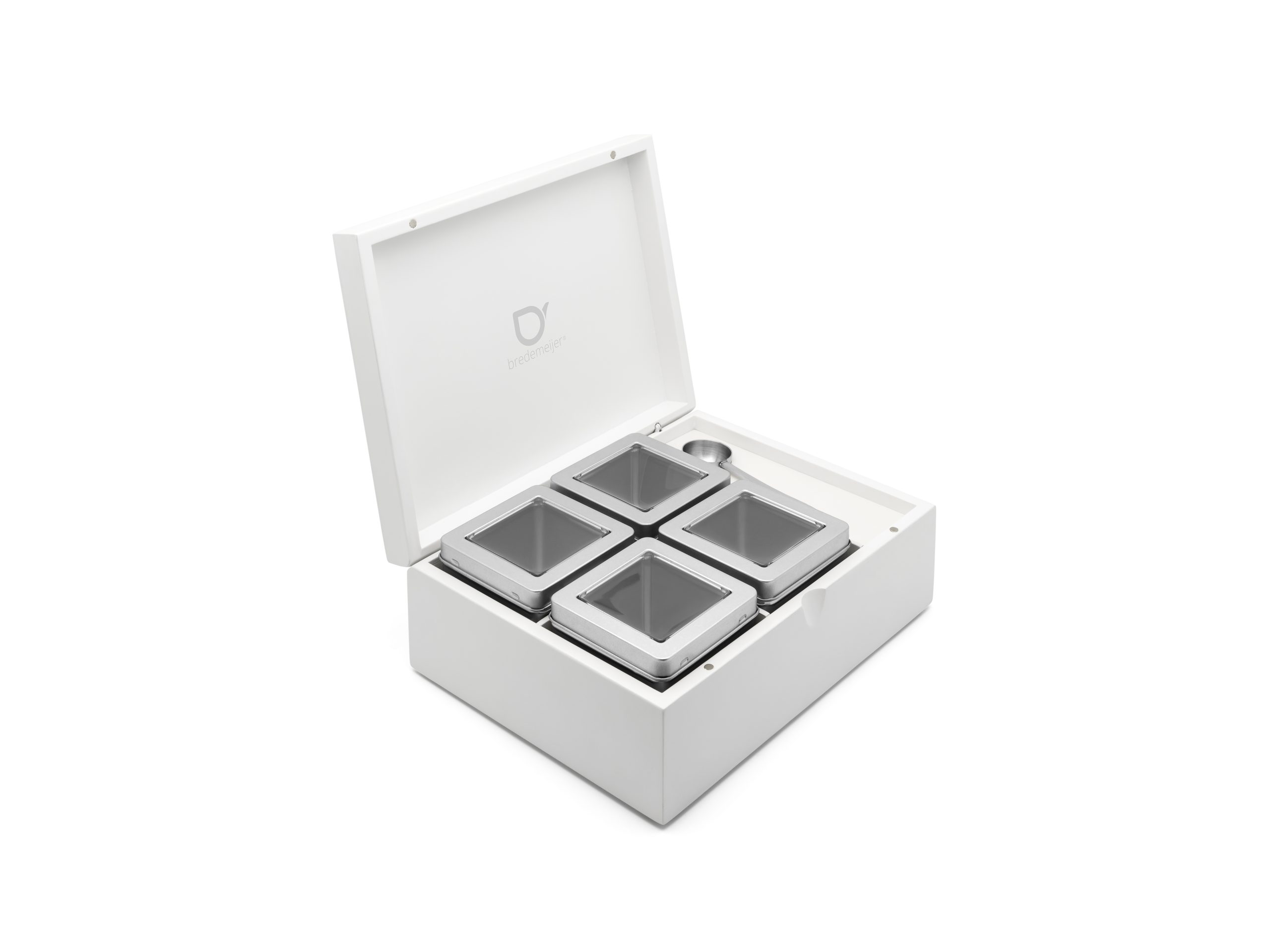 Bredemeijer bamboe theedoos met 4 theeblikjes, wit
