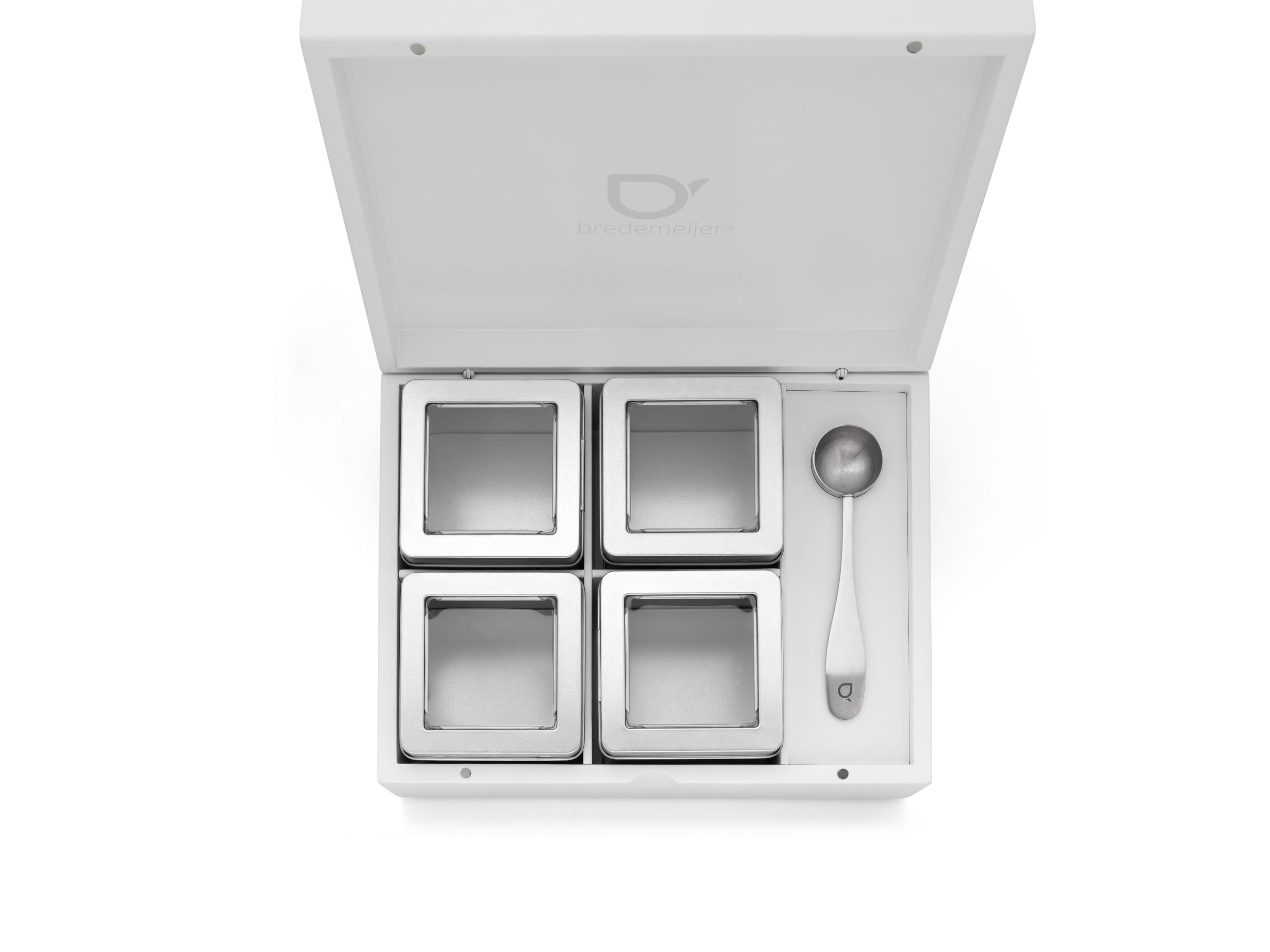 Bredemeijer bamboe theedoos met 4 theeblikjes, wit - Afbeelding 2